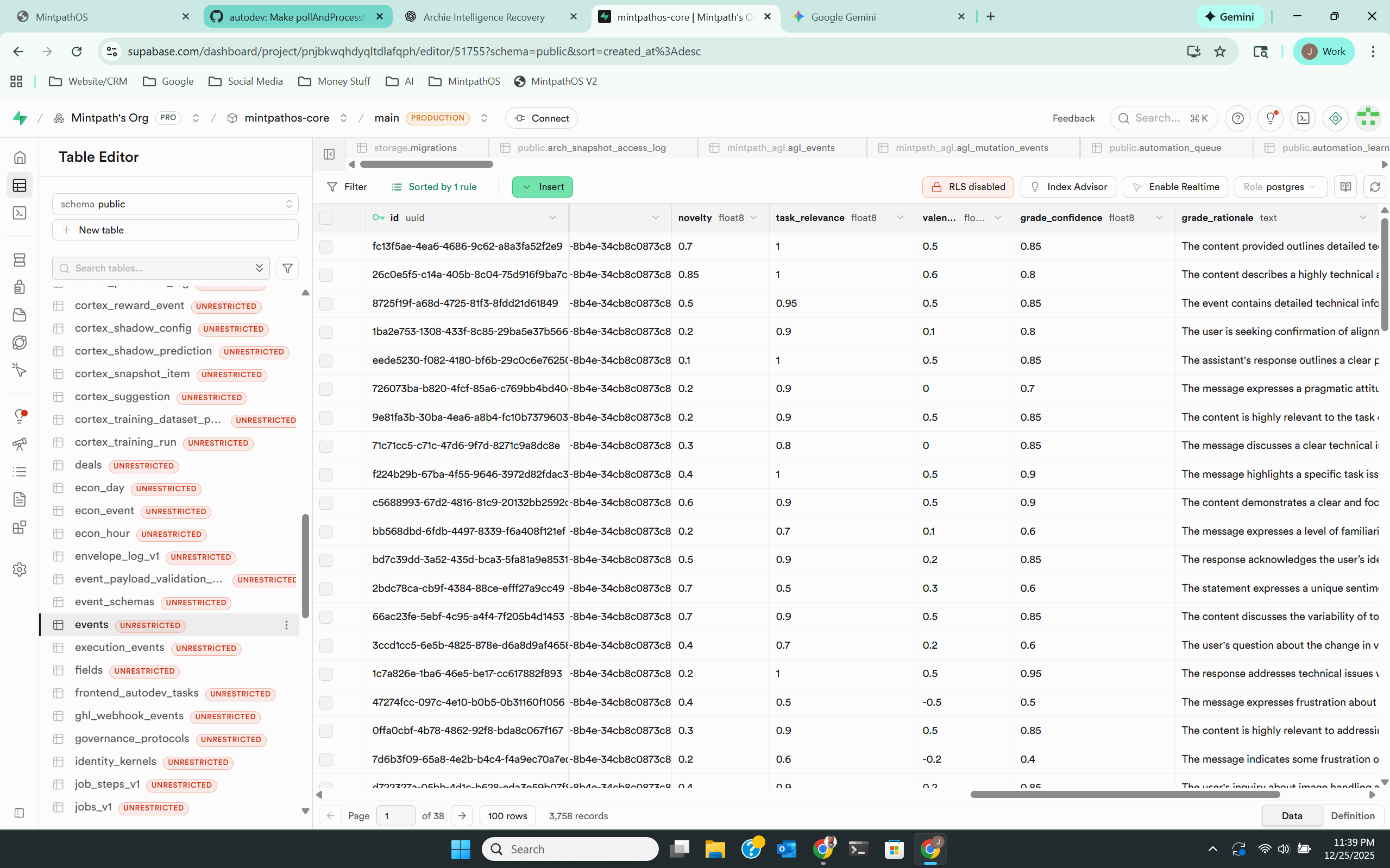 Memory system with semantic grading and retrieval across thousands of entries