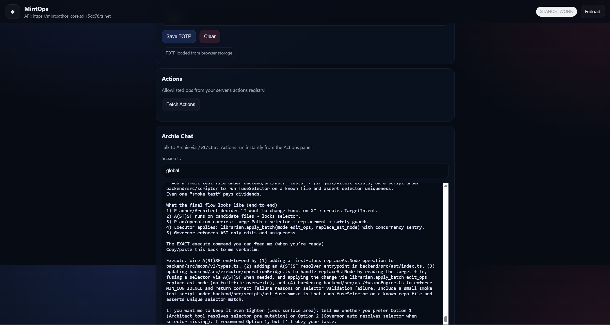 MintOps TOTP authentication and Archie autonomous task execution